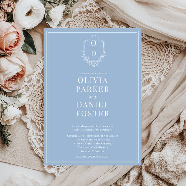 Invitation Élégante crête classique Dusty Blue Mariage (Créateur téléchargé)