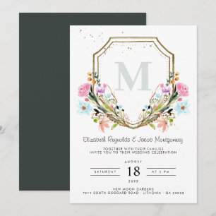 Invitation Élégante Crête de Fleur Sauvage Rustique Mariage O