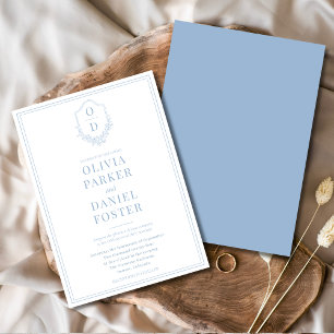 Invitation Elégante crête Dusty Bleu Minimaliste Moderne Mari