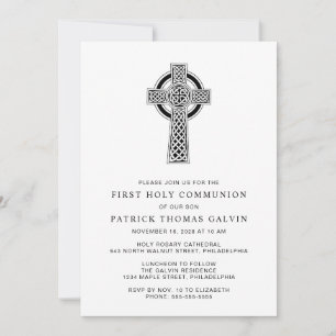 Invitation Élégante Croix celtique Première communion sainte