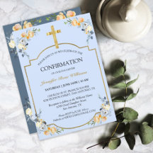 Elégante Croix d'or bleu Floral Confirmation