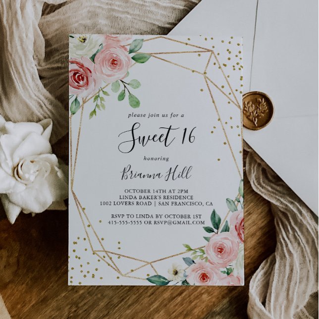 Invitation Élégante Dainty Floral Sweet 16 Anniversaire (Créateur téléchargé)