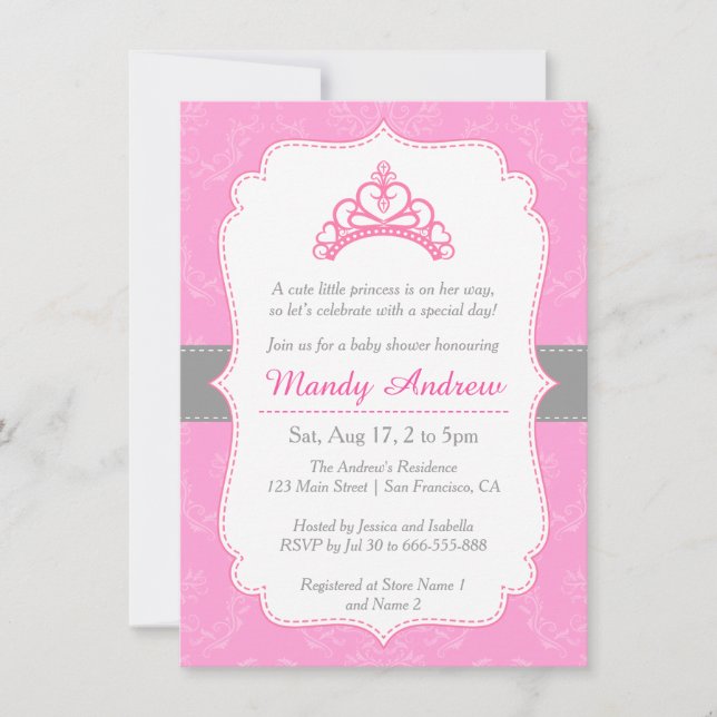 Invitation Élégante Damas, princesse couronne, Baby shower fi (Devant)