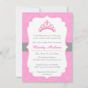 Invitation Élégante Damas, princesse couronne, Baby shower fi