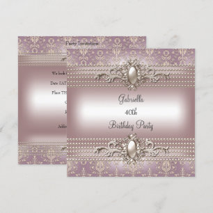Invitation Elégante Damask Pink Cream Pearl fête d'anniversai