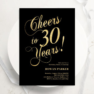 Invitation élégante d'anniversaire 30 ans en or no