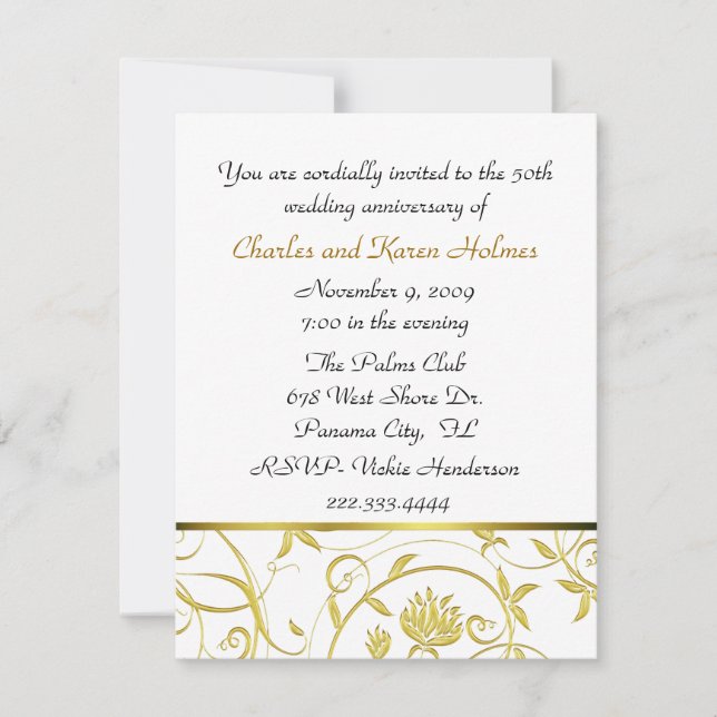 Invitation élégante d'anniversaire de mariage doré (Devant)