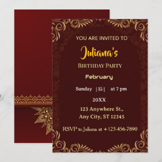 Invitation élégante d'anniversaire royale or rouge