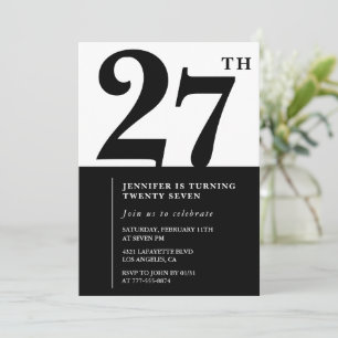 Invitation élégante de 27e anniversaire fille Noir