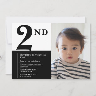 Invitation élégante de 2e anniversaire Black Chic