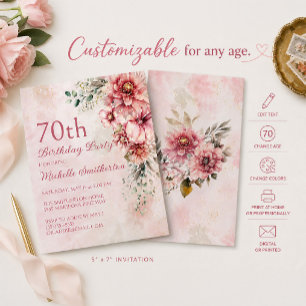 Invitation élégante de 70e anniversaire aux fleurs