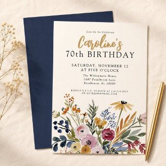 Invitation élégante de 70e anniversaire avec fleur