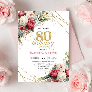 Invitation élégante de 80e anniversaire en blanc e