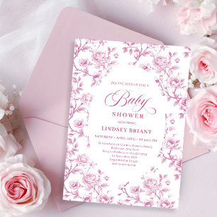 Invitation élégante de Baby Shower aux fleurs rose