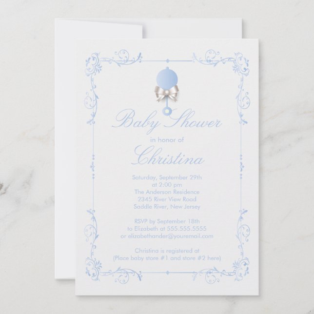 Invitation élégante de baby shower de garçon de (Devant)