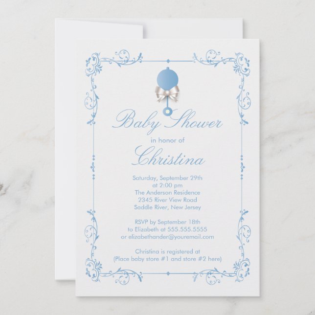 Invitation élégante de baby shower de garçon de (Devant)