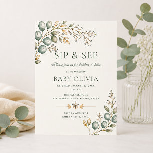 Invitation Élégante de Baby Shower Sip & See au fe