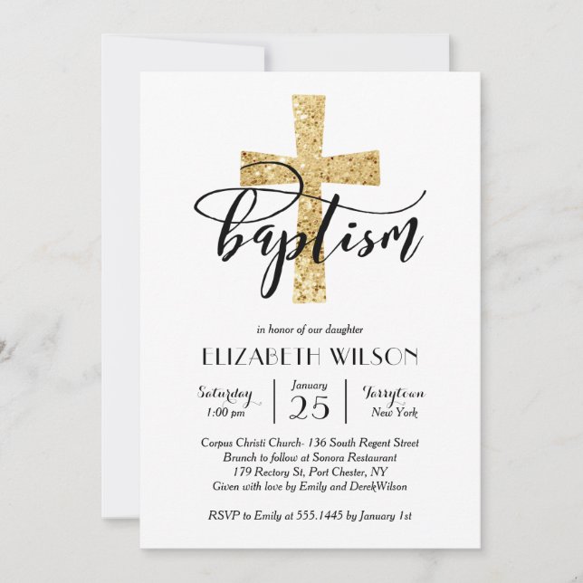 Invitation élégante de baptême de croix de parties (Devant)