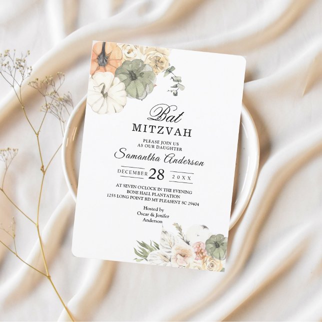 Invitation élégante de Bat Mitzvah à motif d'autom (Créateur téléchargé)