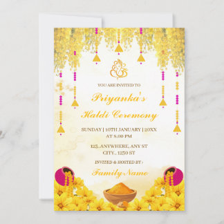 Invitation élégante de cérémonie Haldi florale jau