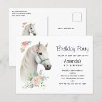 Invitation élégante de cheval blanc boho floral po