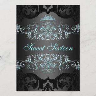 Invitation élégante de damas bleu Sweet16 avec un