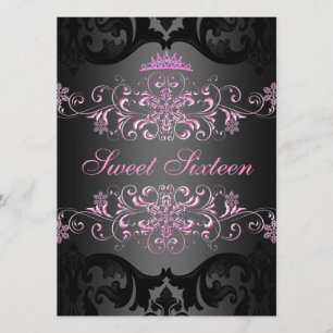 Invitation élégante de damas pour un Sweet16 rose 