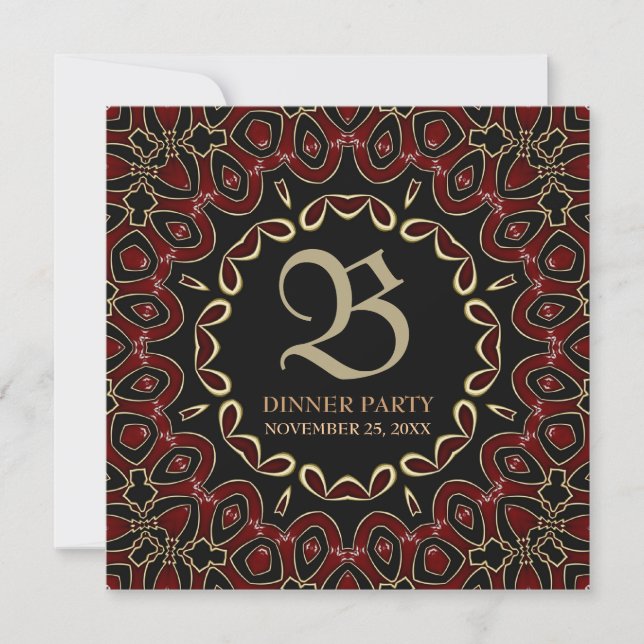 Invitation élégante de dîner de fête Rouge Or Exot (Devant)