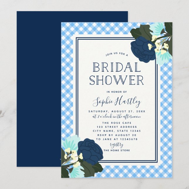 Invitation élégante de douche de mariée florale au (Devant / Derrière)