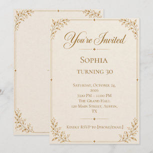 Invitation élégante de fête d'anniversaire avec fe
