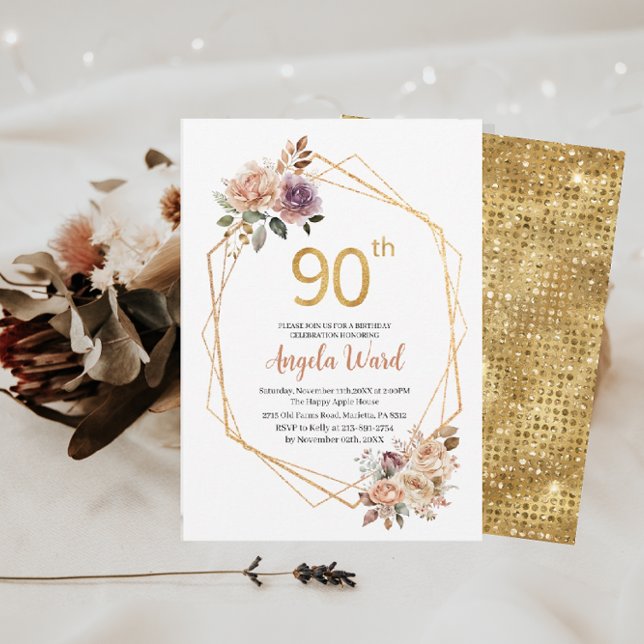 Invitation élégante de fête d'anniversaire fleurs  (Créateur téléchargé)