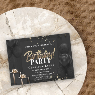 Invitation élégante de fête d'anniversaire noir et