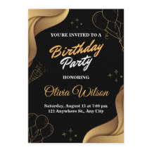 Invitation élégante de fête d'anniversaire noir et
