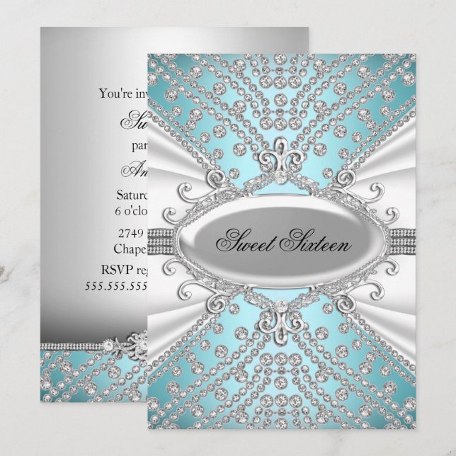 Invitation élégante de fête de 16 ans avec diamant (Devant / Derrière)