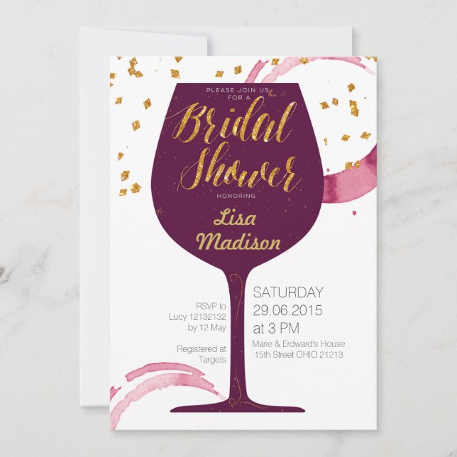 invitation élégante de Fête de la mariée de vin (Devant)