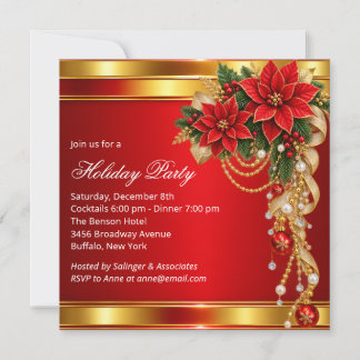 Invitation élégante de fête de Noël au poinsettia