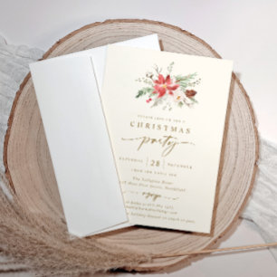 Invitation élégante de fête de Noël Boho Crème Or