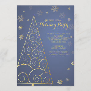 Invitation élégante de fête de Noël d'arbre d'or