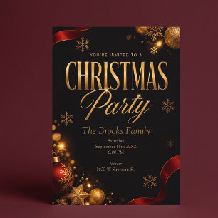 Invitation élégante de fête de Noël en or