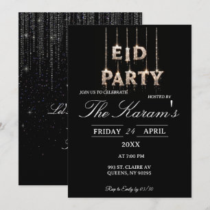 Invitation élégante de fête d'Eid noire moderne 