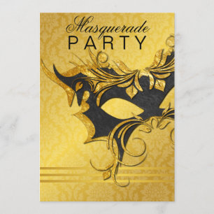 Invitation élégante de fête masquée noire et or
