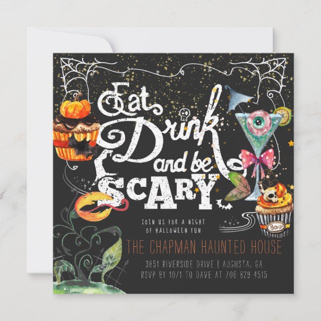 Invitation élégante de la fête d'Halloween (Devant)