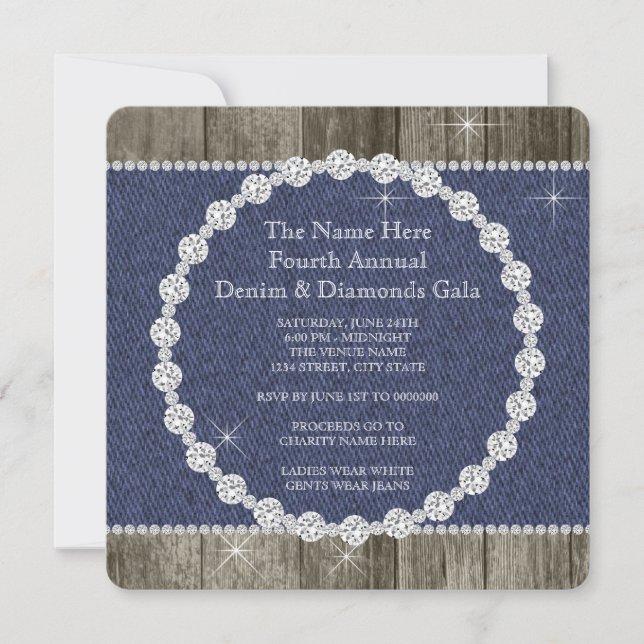Invitation élégante de la partie Denim et Diamonds (Devant)