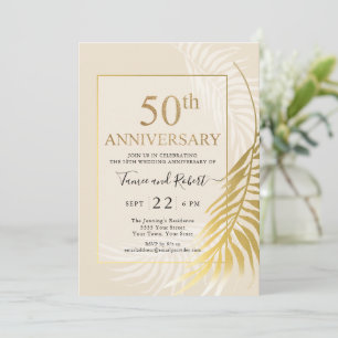 Invitation élégante de mariage 50 ans or blanc