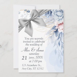 Invitation élégante de mariage bleu gris
