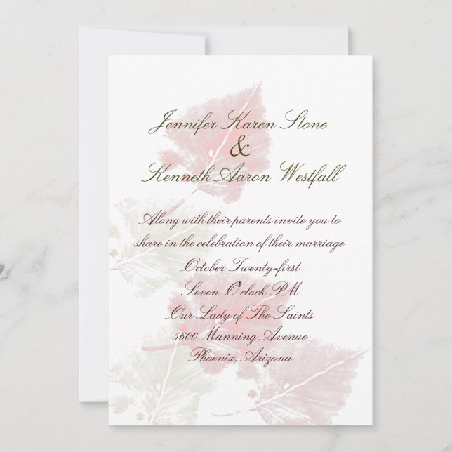 Invitation élégante de mariage de automne (Devant)