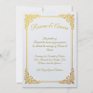 Invitation élégante de mariage royal avec feuille