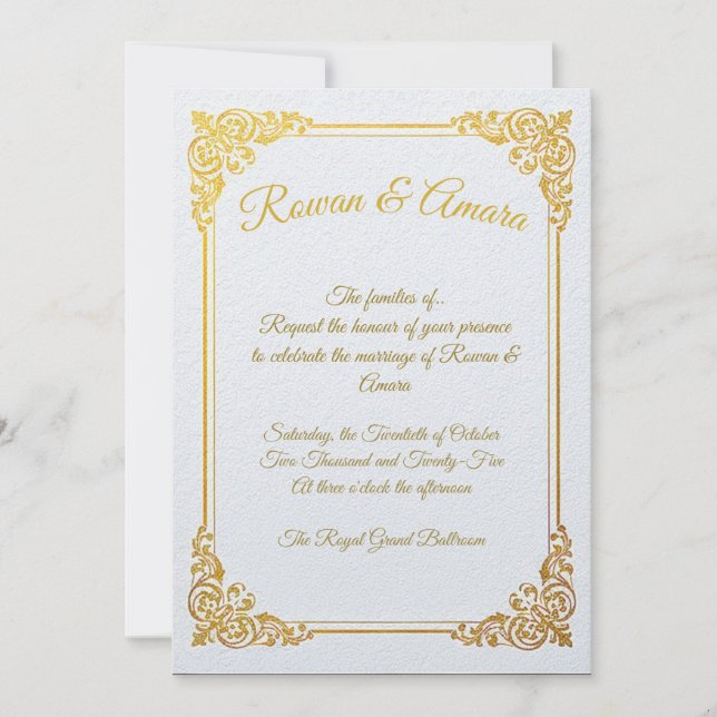 Invitation élégante de mariage royal avec feuille  (Devant)
