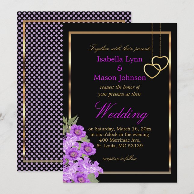 Invitation élégante de Mariage violet (Devant / Derrière)