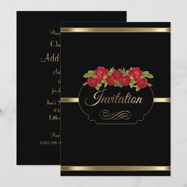 Invitation élégante de partie de noir et d'or et (Devant / Derrière)